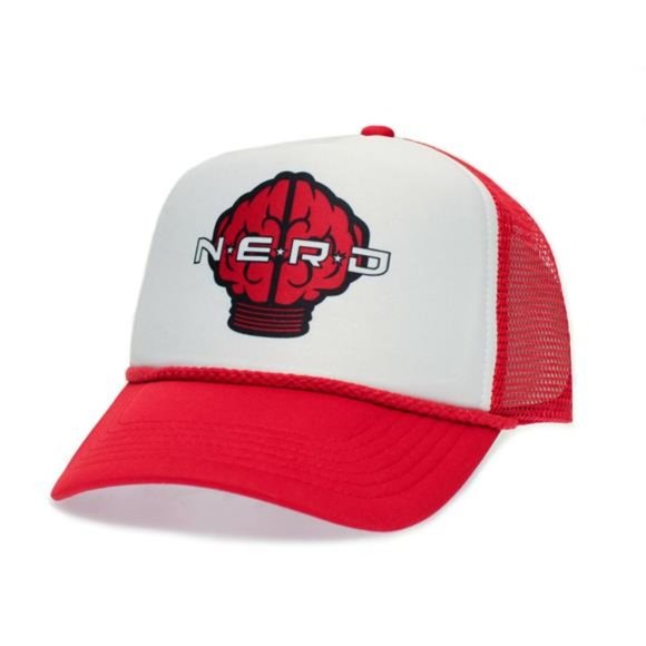 NERD RED Trucker Hat Neptunes Pharrell N*E*R*D N.E.R.D. Cap American Hip hop - Picture 2 of 2